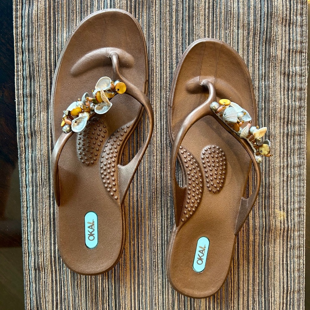 NEW OKA-B Bronze Sandals with Shells and Beads Size L